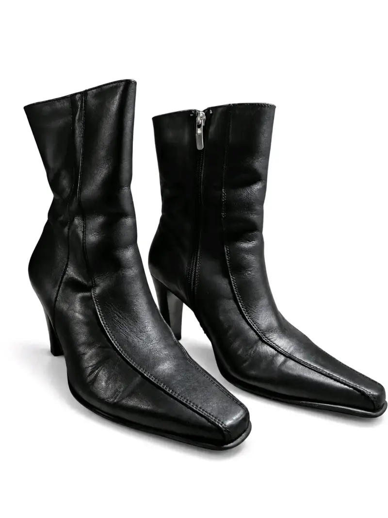 Botines de cuero negro con tacón alto - 1