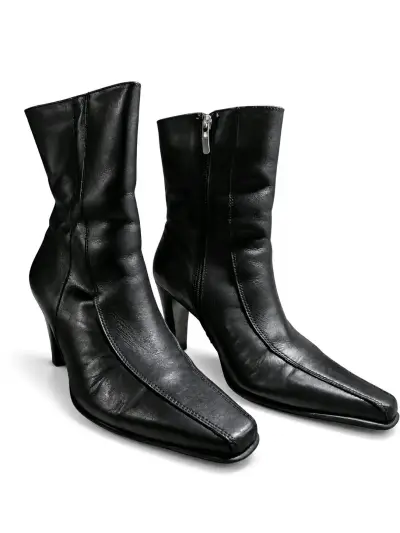 Botines de cuero negro con tacón alto - miniatura 1