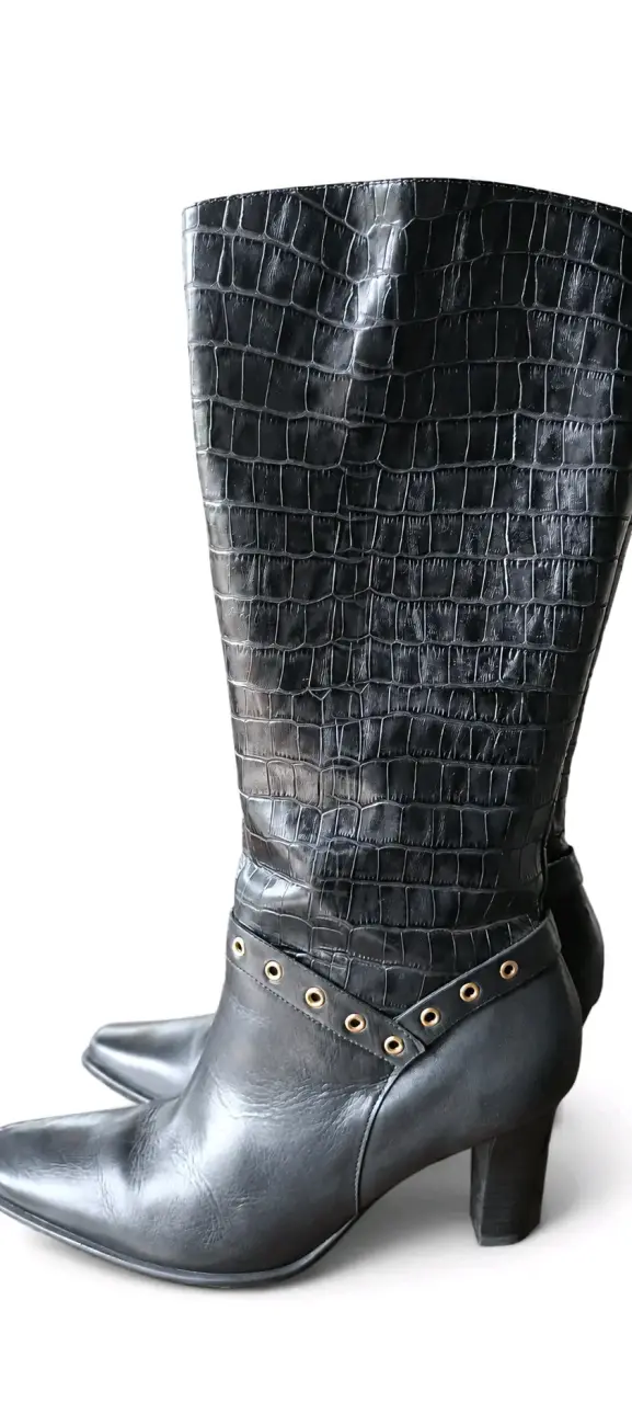 Hermosas Botas de cuero negras con tacón alto - 4
