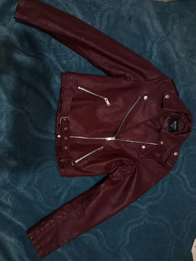 Chaqueta de cuero sintético burdeos para mujer - 2
