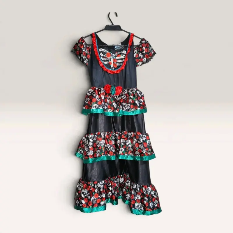 Disfraz de Catrina para niña con flores y calaveras