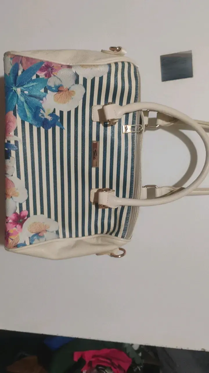 Bolso de mano con diseño floral y rayas - 2