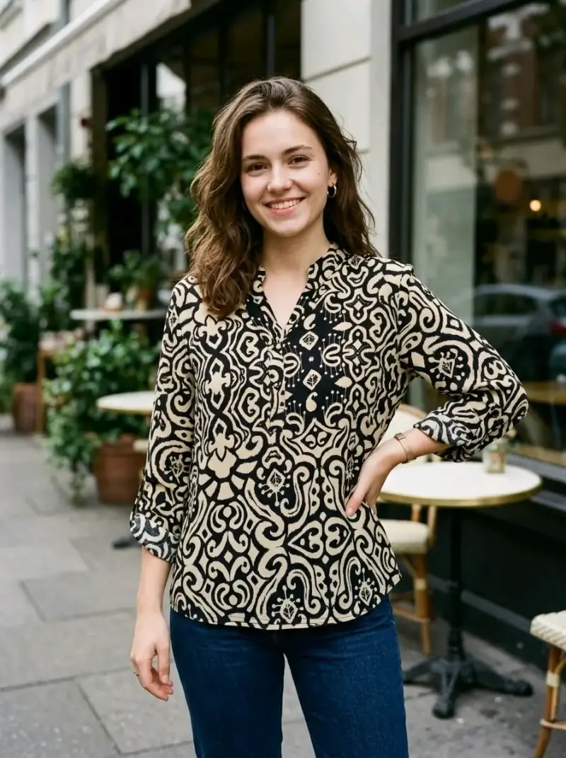 Blusa estampada en blanco y negro para mujer - 2