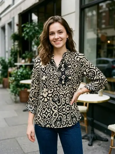 Blusa estampada en blanco y negro para mujer - miniatura 2