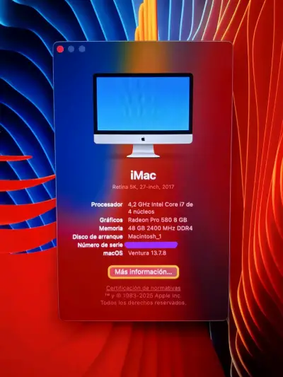 iMac 27' 5K  i7 4.2GHz RAM 48G GPU Radeon 8g  2Tb - miniatura 6