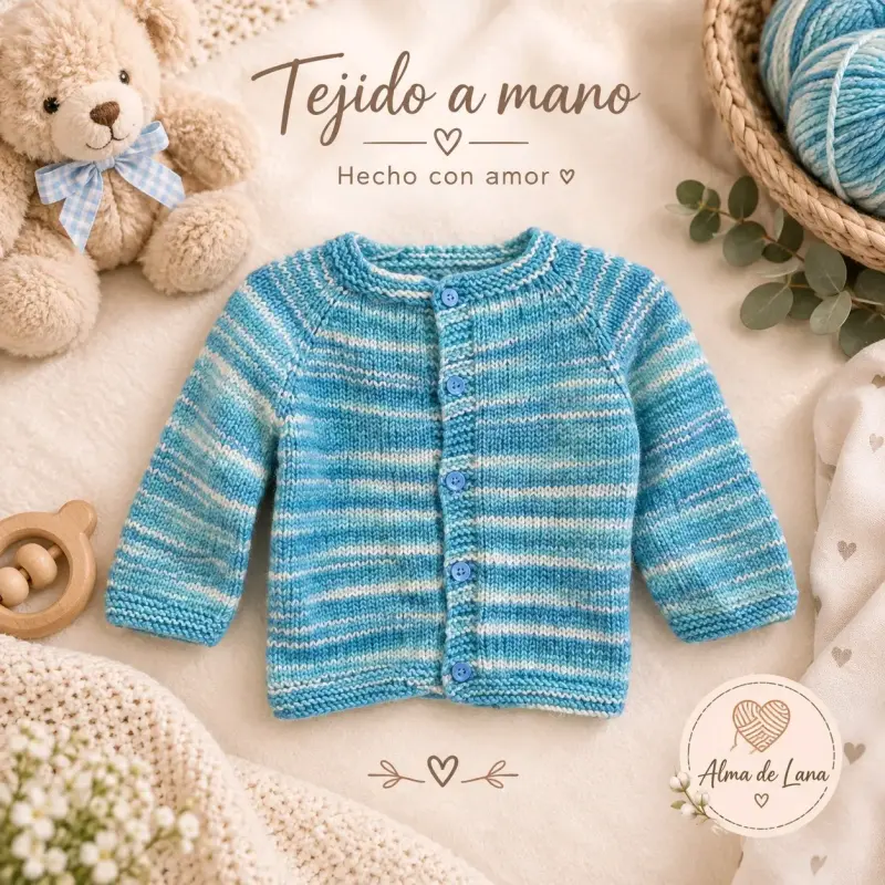 Chaleco de bebé tejido a mano azul - 2