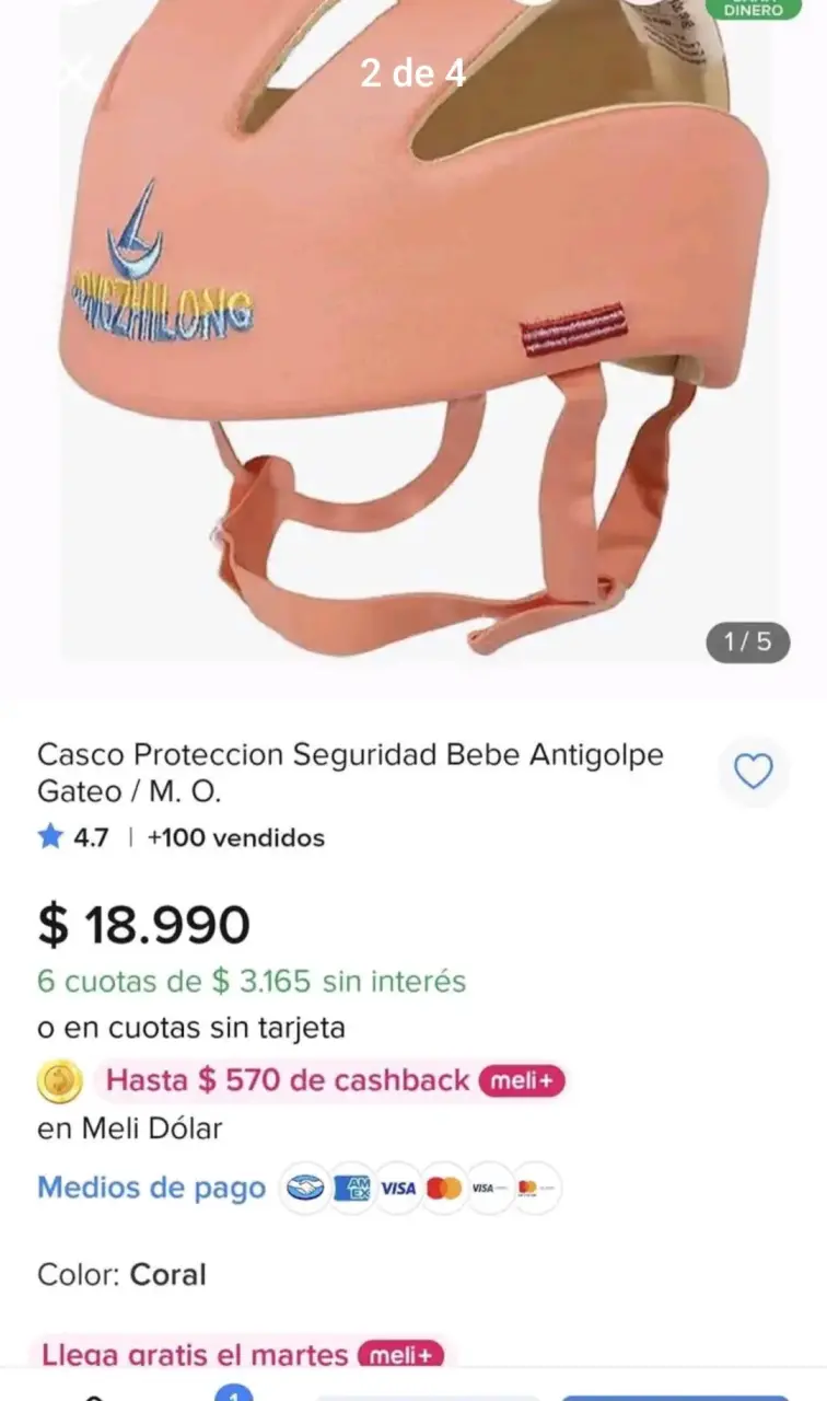 Casco de protección para bebé color coral - 2
