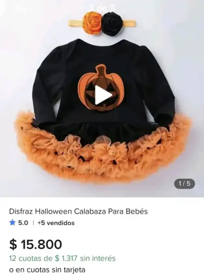 Disfraz Halloween calabaza  bebé de 6 a 12 meses - miniatura 3