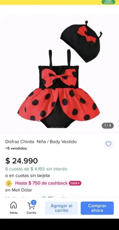 Disfraz de chinita para bebé de 6 a 12 meses - miniatura 2