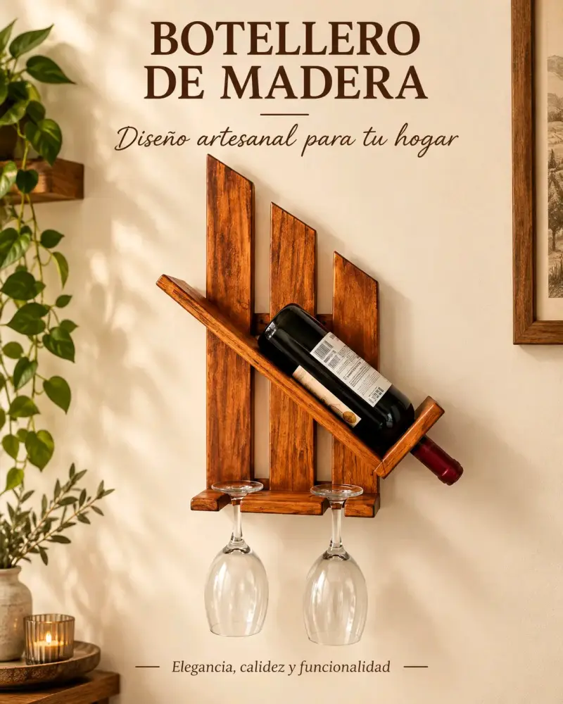Botellero de madera artesanal para vino