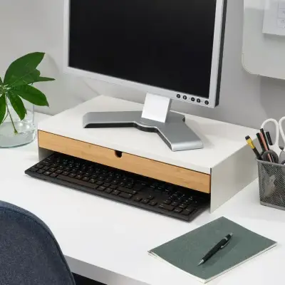 Soporte de Monitor con Cajón Organizador de Bambú - miniatura 1