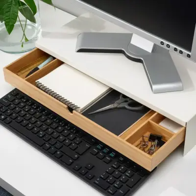 Soporte de Monitor con Cajón Organizador de Bambú - miniatura 2