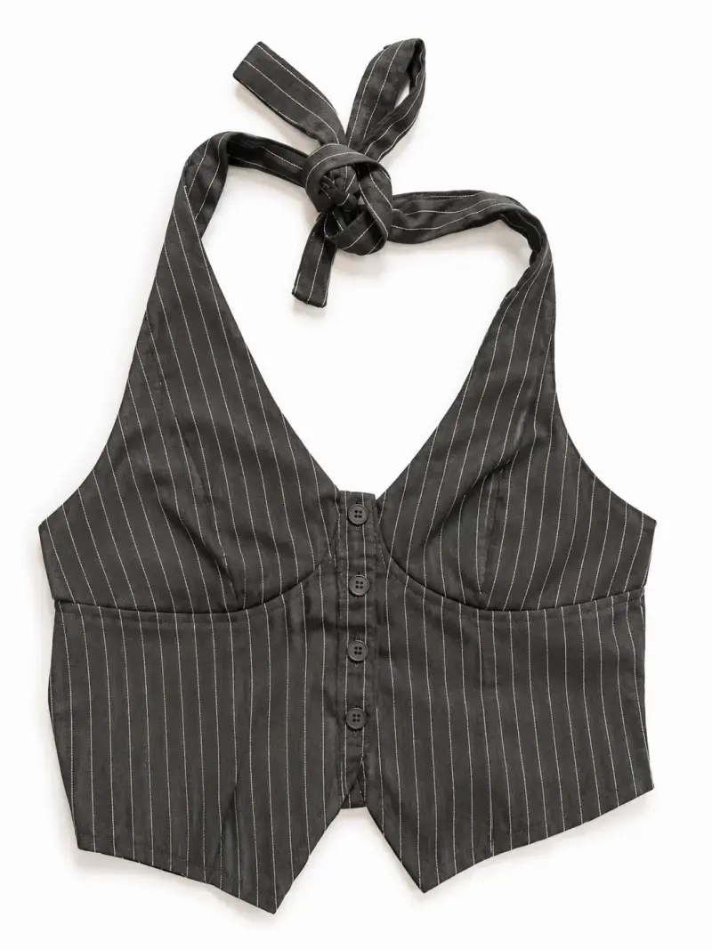 Top halter rayado negro Shein - 1