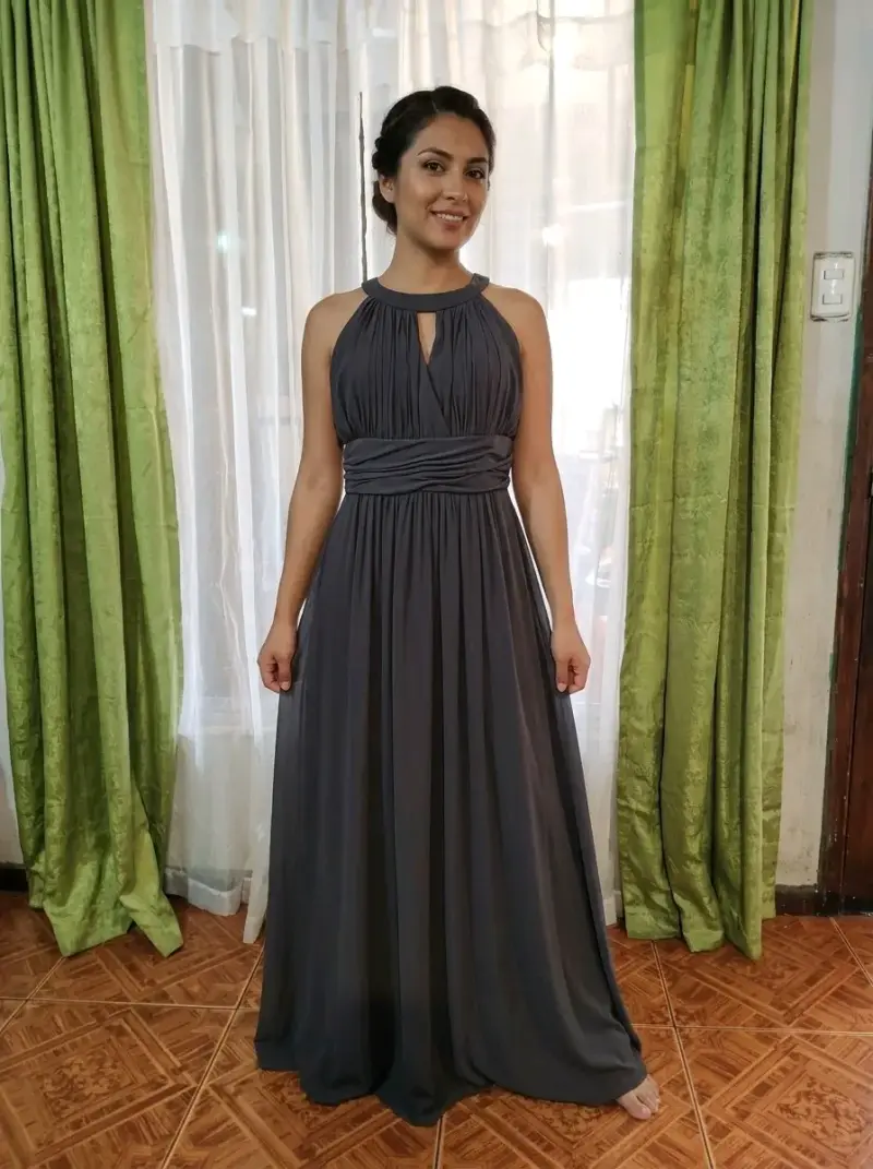 Vestido largo de fiesta gris elegante - 2