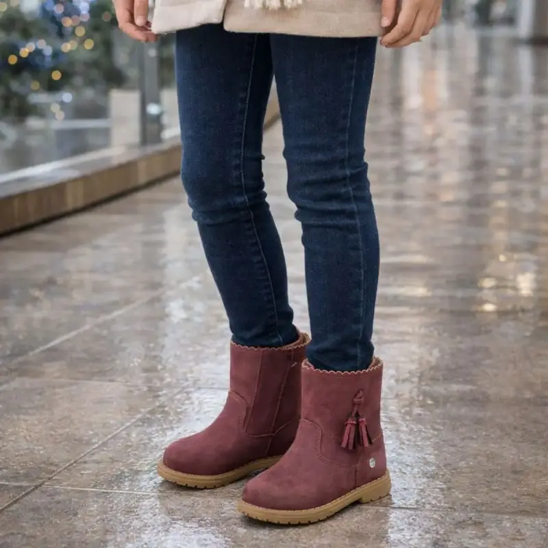Botín Niña Burdeo Con Pompones Opaline Talla 21 - 1