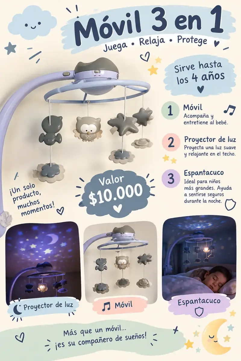 Móvil 3 en 1 con proyector y espantacucos - 1