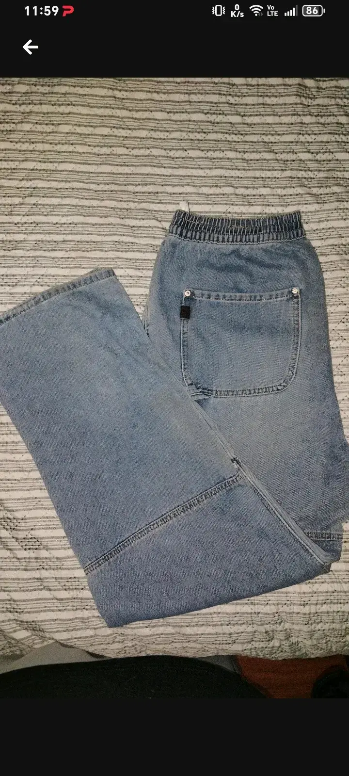 Jeans de mezclilla azul con cintura elástica - 1