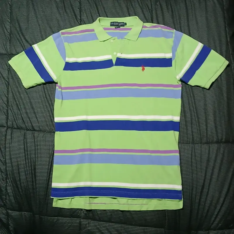 Polera Polo a Rayas Verde y Azul