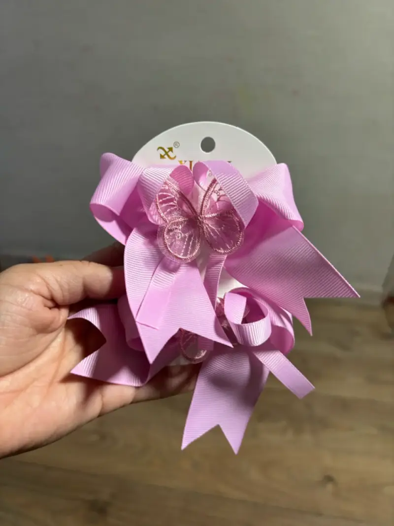 Set de Pinzas para el Cabello Rosadas con Lazo - 2