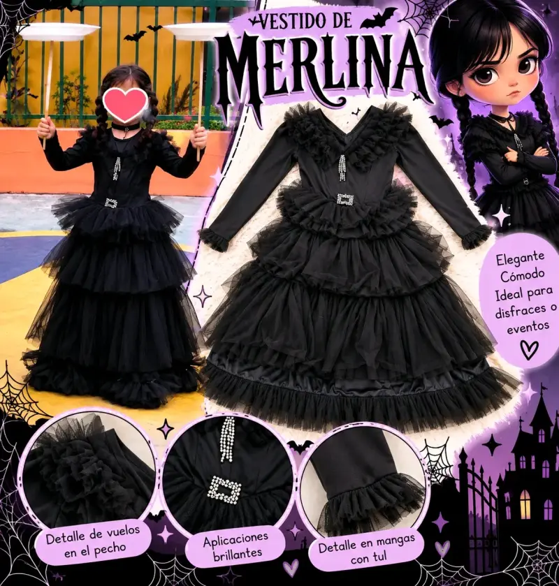 Vestido de Merlina para disfraces o eventos